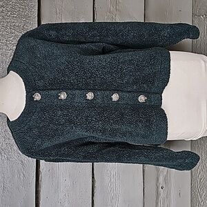 Vintage 90s Coldwater Creek Wolf Button Teddy Jacket Hunter Green sz L Women's